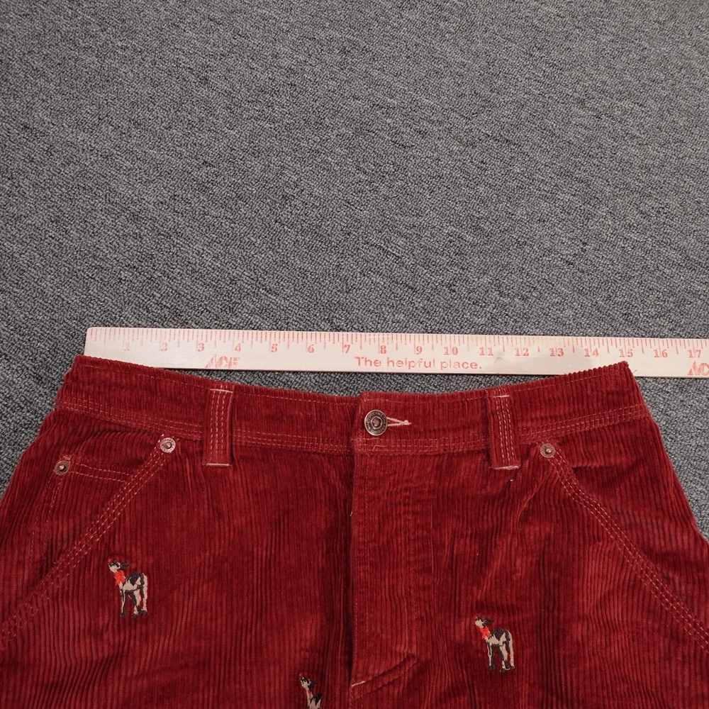 Free People Pants Womens 26 Red Corduroy Wide Leg Embroidered Deer Holiday - Picture 6 of 12